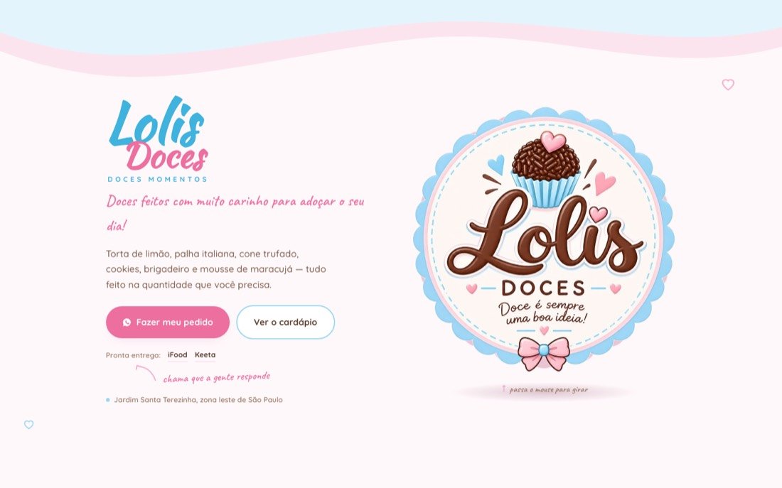 Página inicial do site da doceria